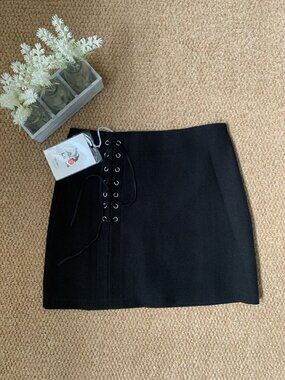 Black Lace Up Mini Skort Built In Shorts Korean M